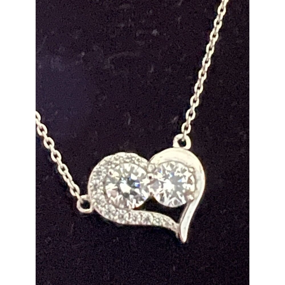 Vtg NEW 925 Silver W/ Swarovski Intertwined Crystal Heart Necklace OR Gift Box